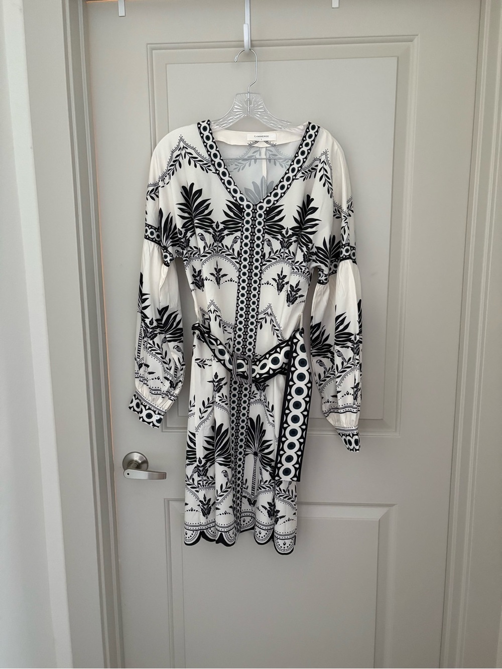 Commense Black & White Long Sleeve Printed Dress with Belt NWT size L